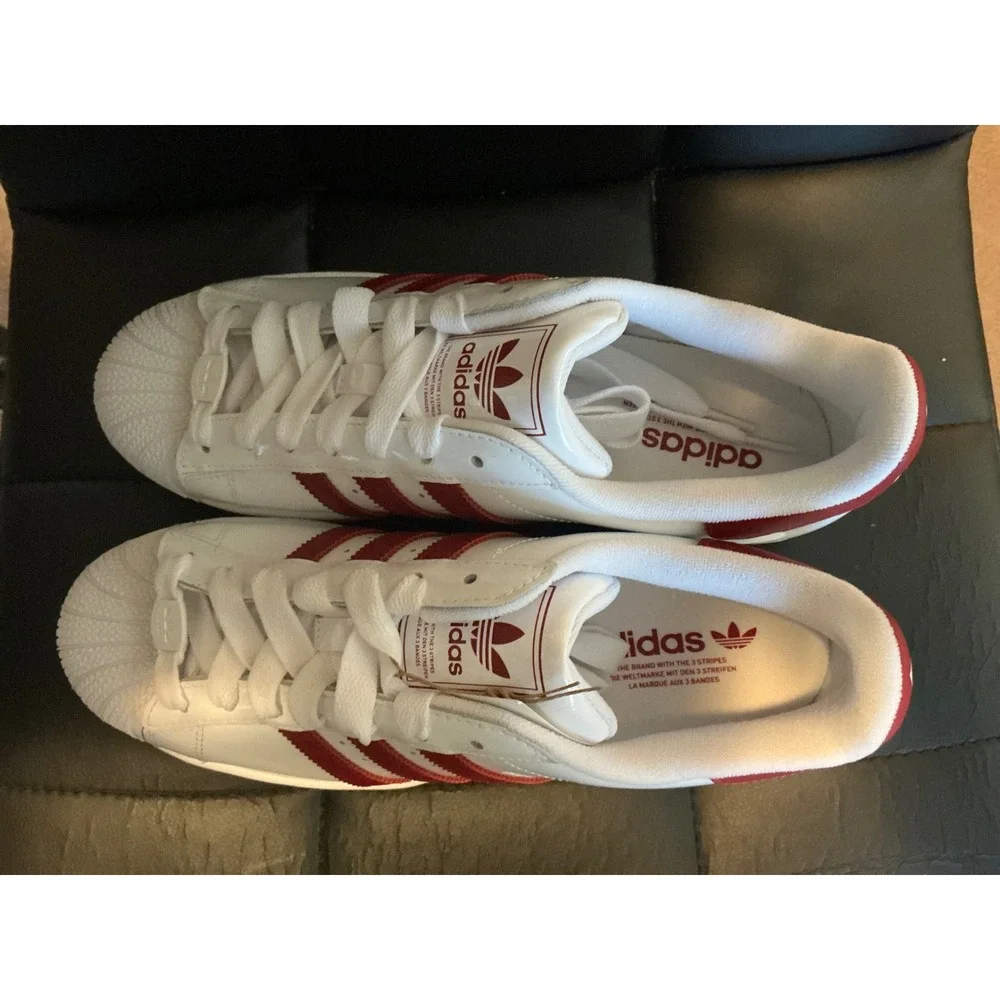 Adidas Superstar II White Red Patent Leather Sneakers JR7315 Mens 10 Womens 11